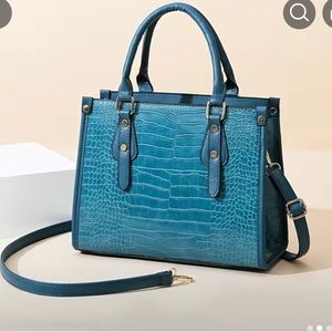 Crocodile Embossed Satchel Bag,